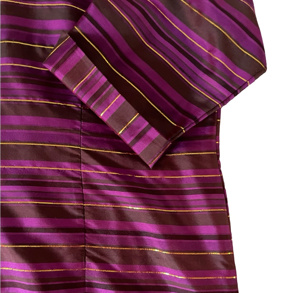 [16] SASH Blouse silk 3/4 sleeve gold purple striped - Picture 6 of 7